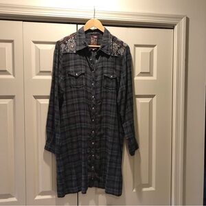 JOHNNY WAS Dreamcatcher Embroidered Flannel Shirt Dress